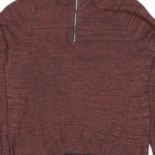 Primark Men’s Brown Marl 1/4 Zip High Neck Knit Jumper Size L