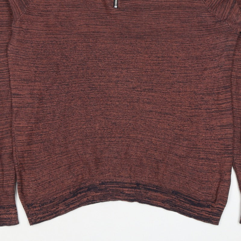 Primark Men’s Brown Marl 1/4 Zip High Neck Knit Jumper Size L