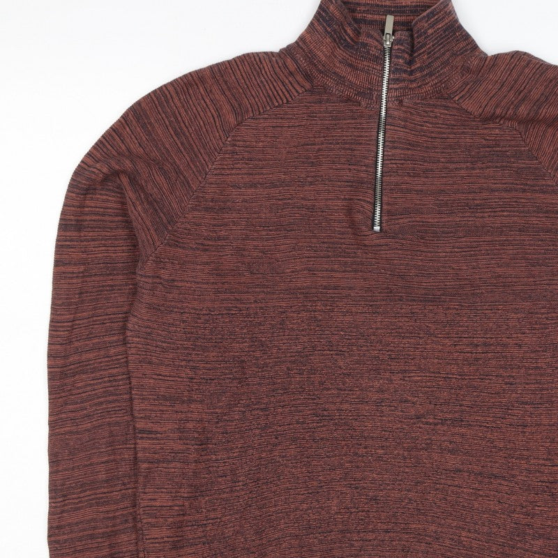 Primark Men’s Brown Marl 1/4 Zip High Neck Knit Jumper Size L