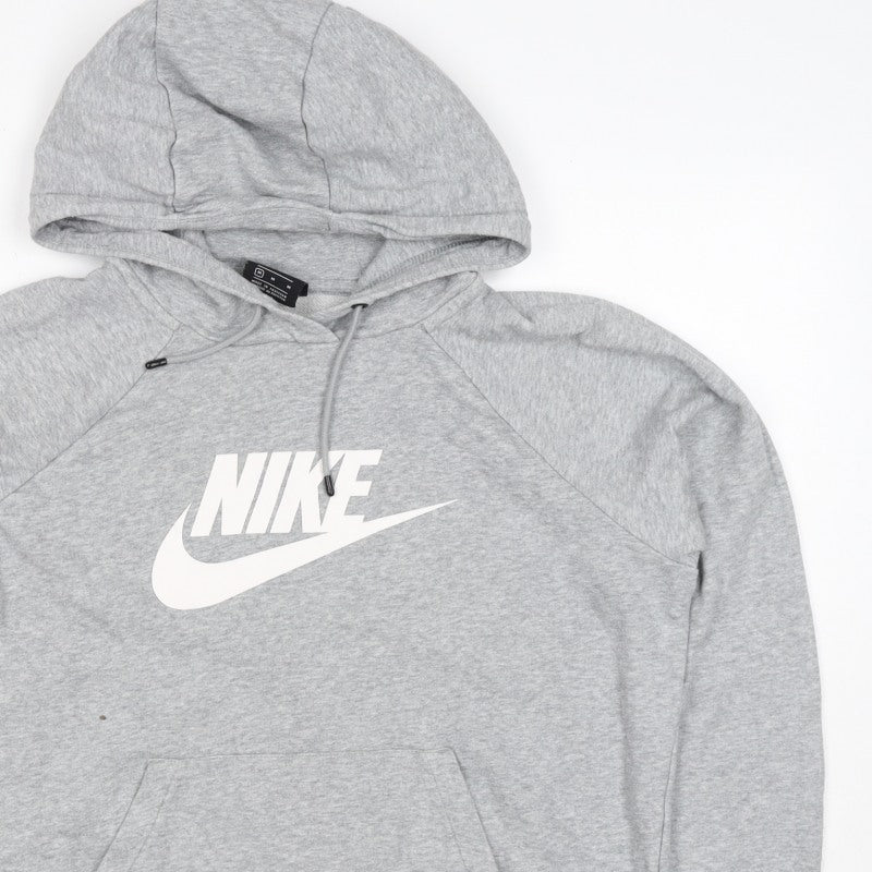 Nike Women Grey Logo Pullover Hoodie M Cotton Blend