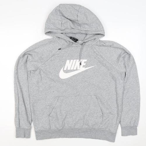 Nike Women Grey Logo Pullover Hoodie M Cotton Blend