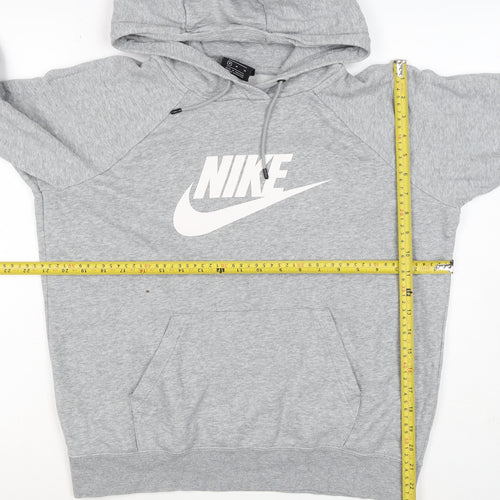Nike Women Grey Logo Pullover Hoodie M Cotton Blend