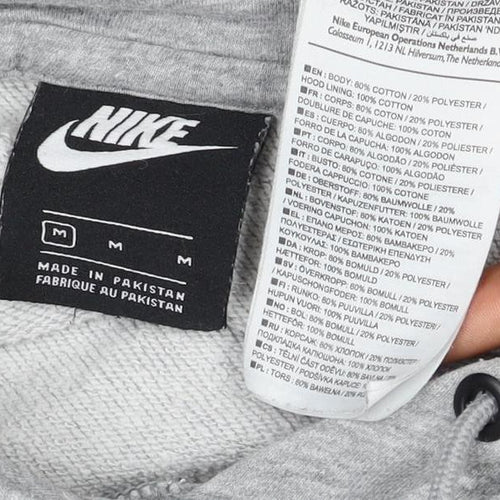 Nike Women Grey Logo Pullover Hoodie M Cotton Blend