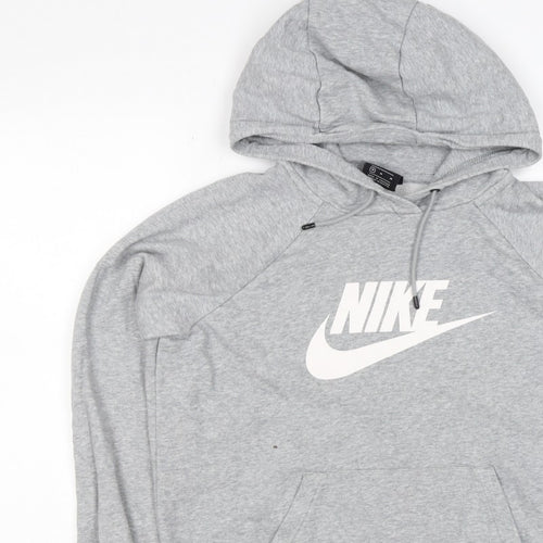 Nike Women Grey Logo Pullover Hoodie M Cotton Blend