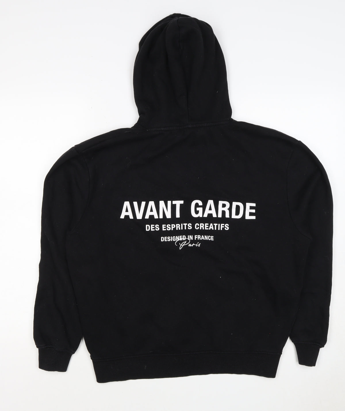Close-up detail of Avant Garde Paris Men’s Black M Pullover Hoodie Graphic Logo