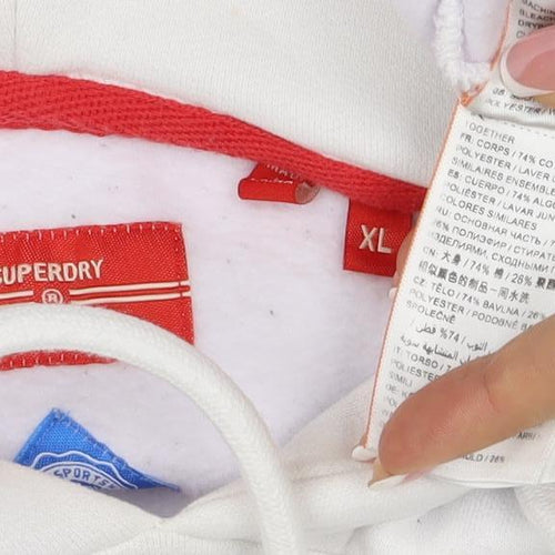 Superdry Men’s White XL Pullover Hoodie Red Athletics Logo Graphic