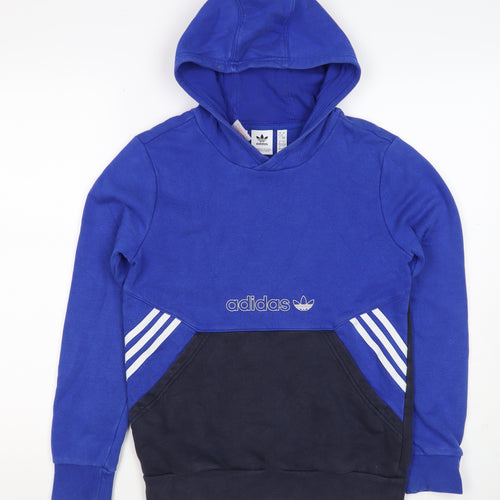 adidas Boys Blue Black 12-13 Years Pullover Hoodie Logo Striped