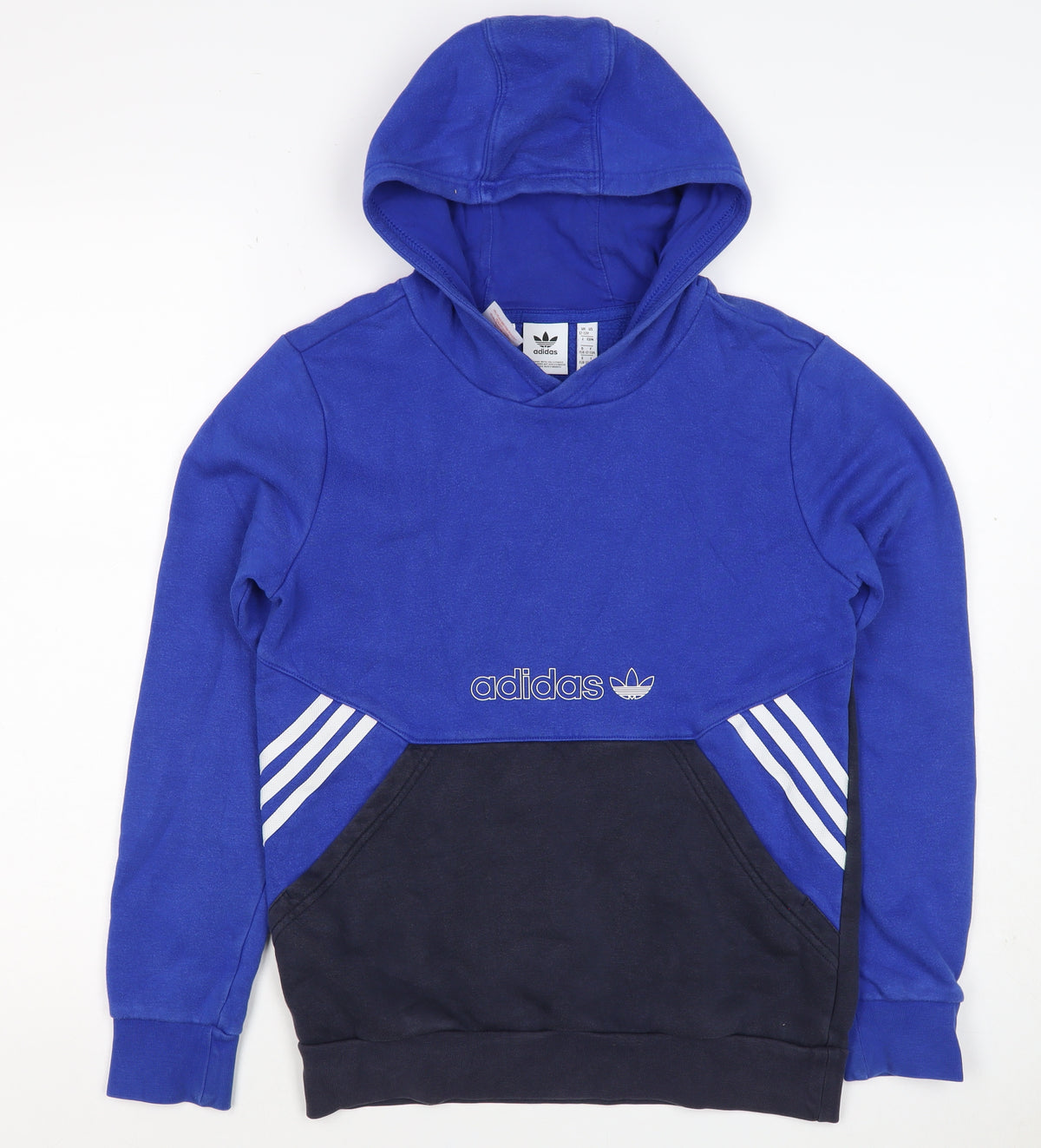 adidas Boys Blue Black 12-13 Years Pullover Hoodie Logo Striped