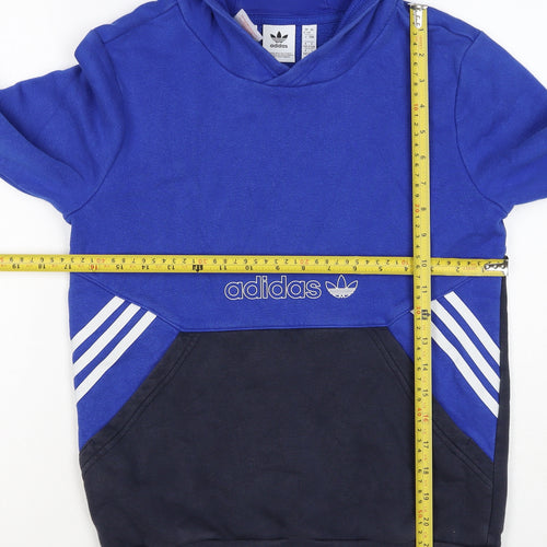 adidas Boys Blue Black 12-13 Years Pullover Hoodie Logo Striped