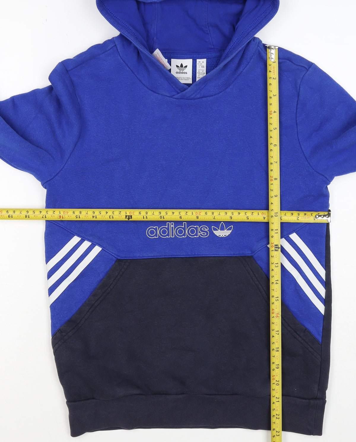 adidas Boys Blue Black 12-13 Years Pullover Hoodie Logo Striped