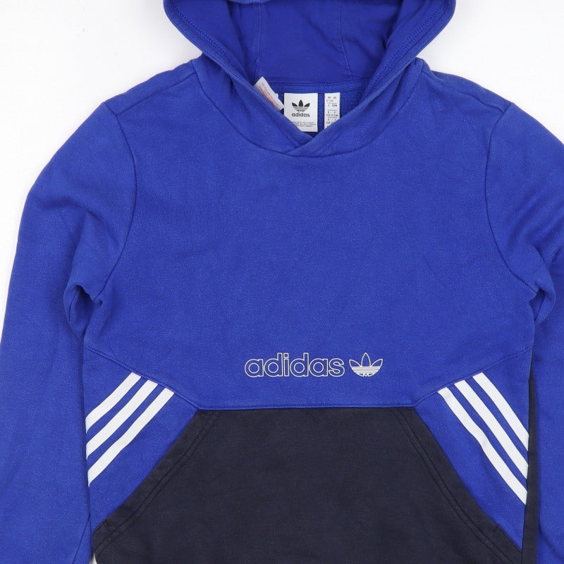 adidas Boys Blue Black 12-13 Years Pullover Hoodie Logo Striped