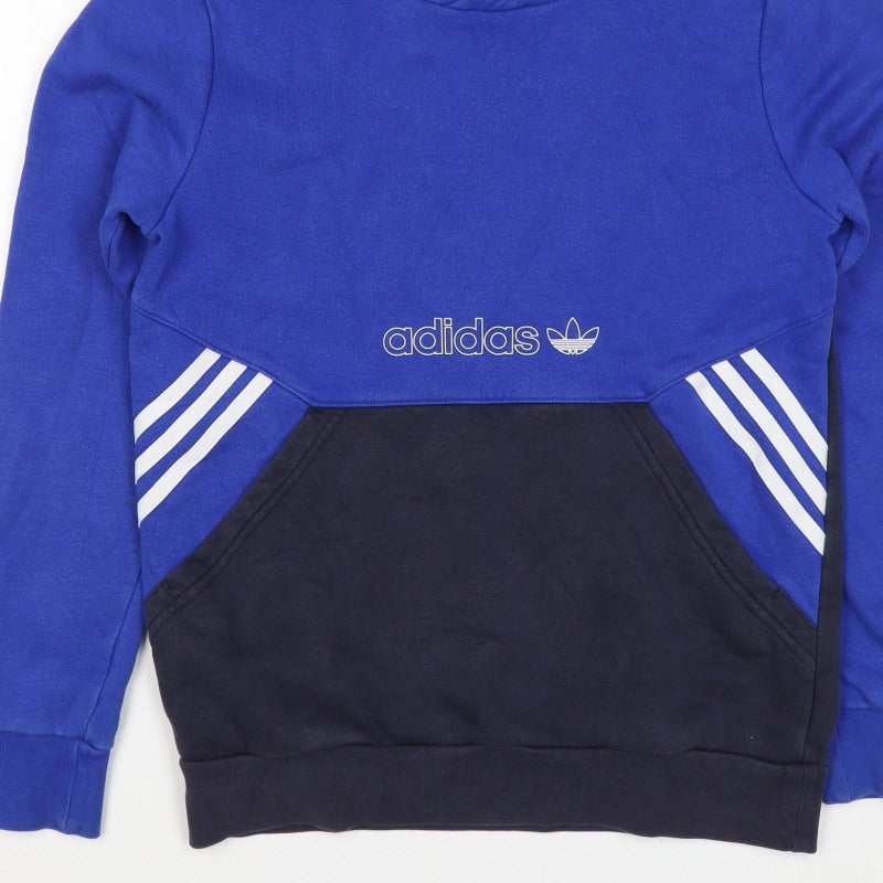 adidas Boys Blue Black 12-13 Years Pullover Hoodie Logo Striped