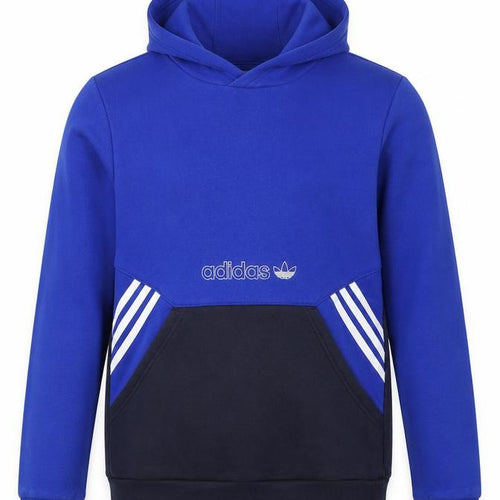 adidas Boys Blue Black 12-13 Years Pullover Hoodie Logo Striped