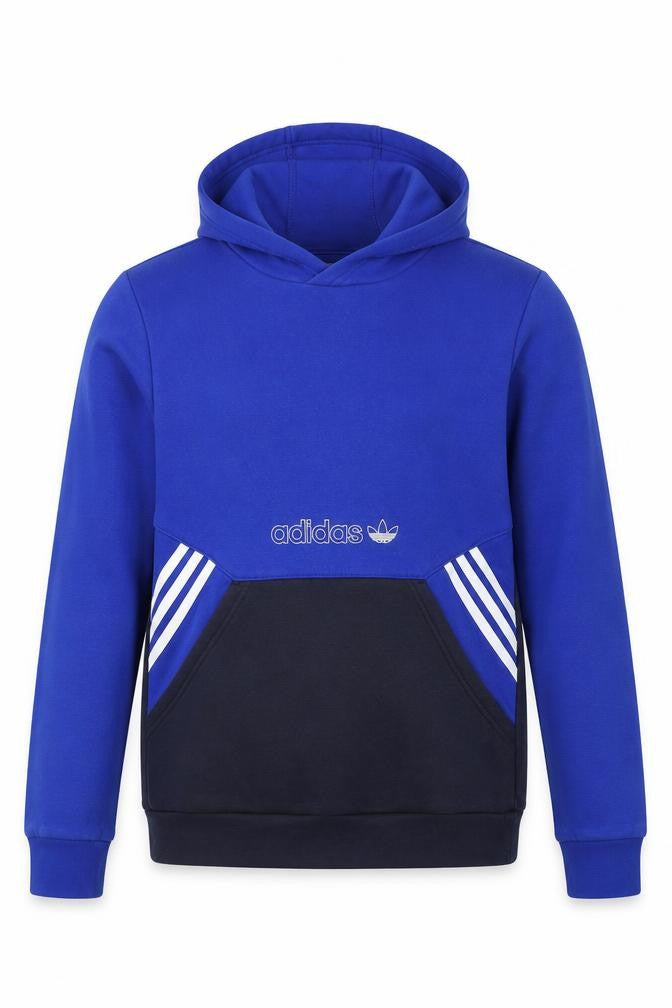 adidas Boys Blue Black 12-13 Years Pullover Hoodie Logo Striped