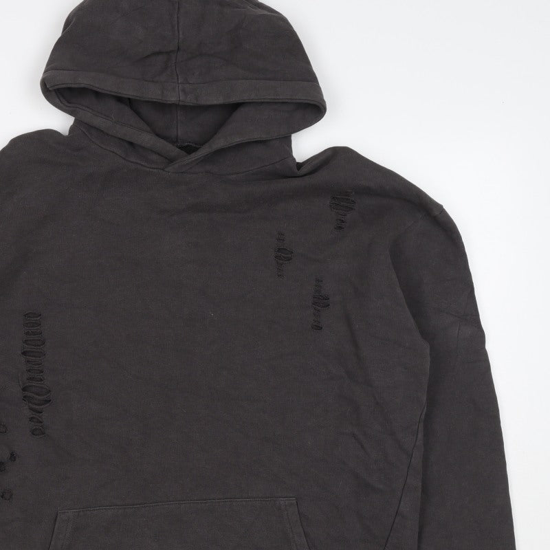 River Island Men’s Black M Distressed Pullover Hoodie Kangaroo Pocket