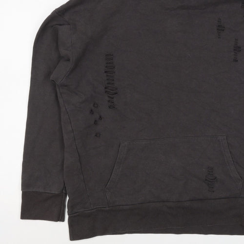 River Island Men’s Black M Distressed Pullover Hoodie Kangaroo Pocket