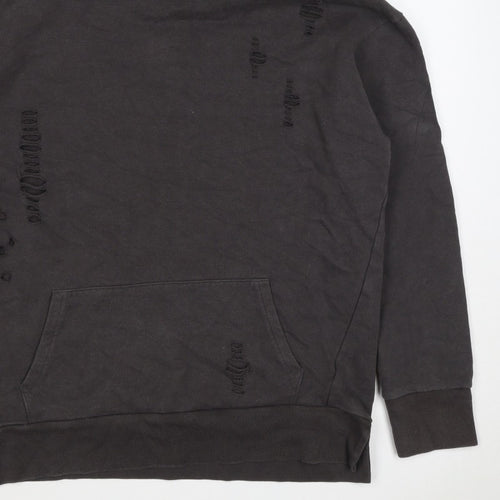 River Island Men’s Black M Distressed Pullover Hoodie Kangaroo Pocket