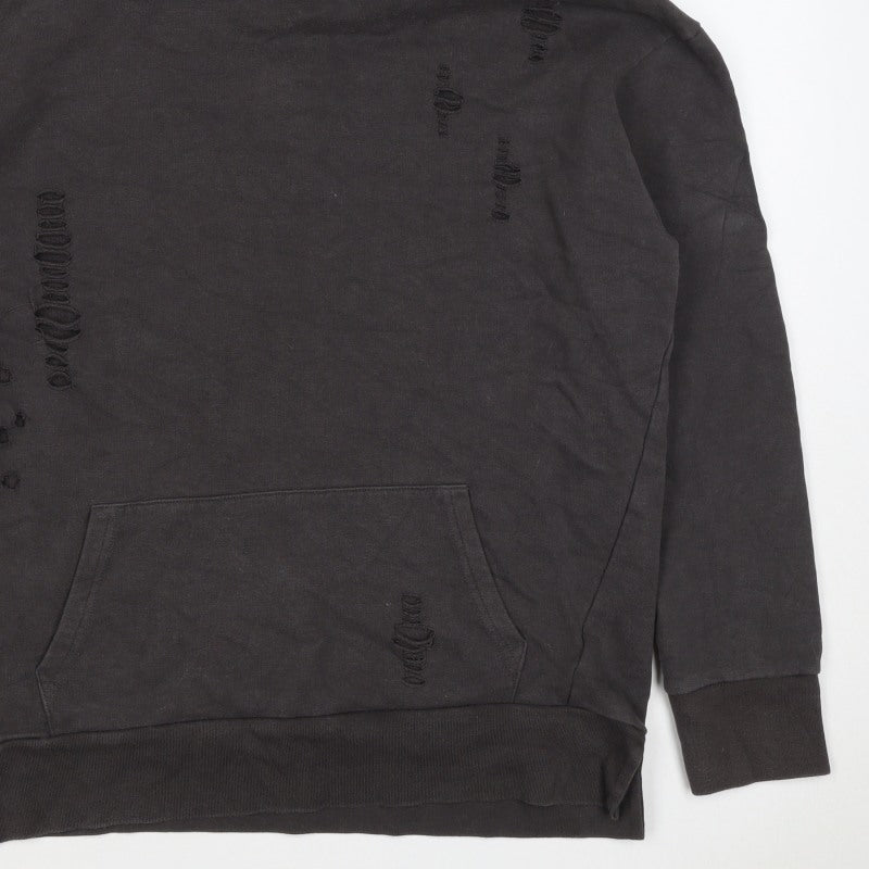 River Island Men’s Black M Distressed Pullover Hoodie Kangaroo Pocket