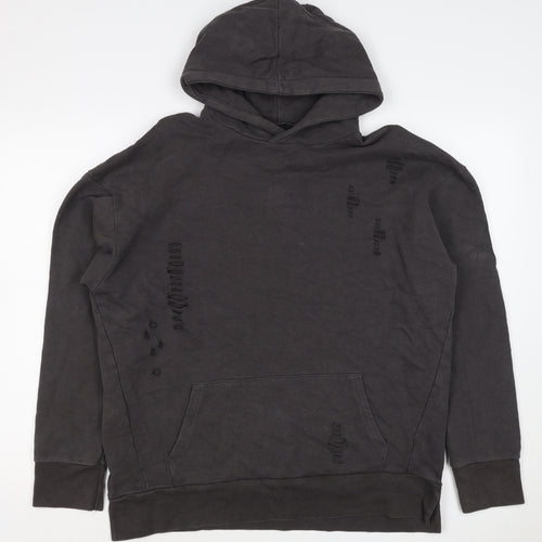 River Island Men’s Black M Distressed Pullover Hoodie Kangaroo Pocket