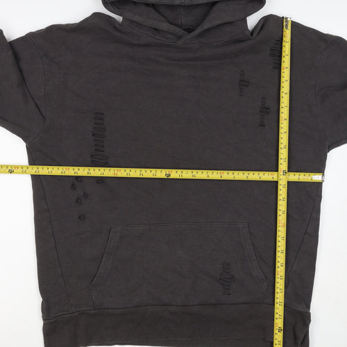 River Island Men’s Black M Distressed Pullover Hoodie Kangaroo Pocket