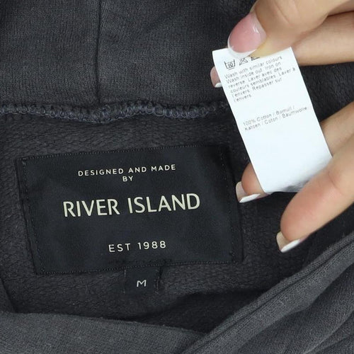 River Island Men’s Black M Distressed Pullover Hoodie Kangaroo Pocket