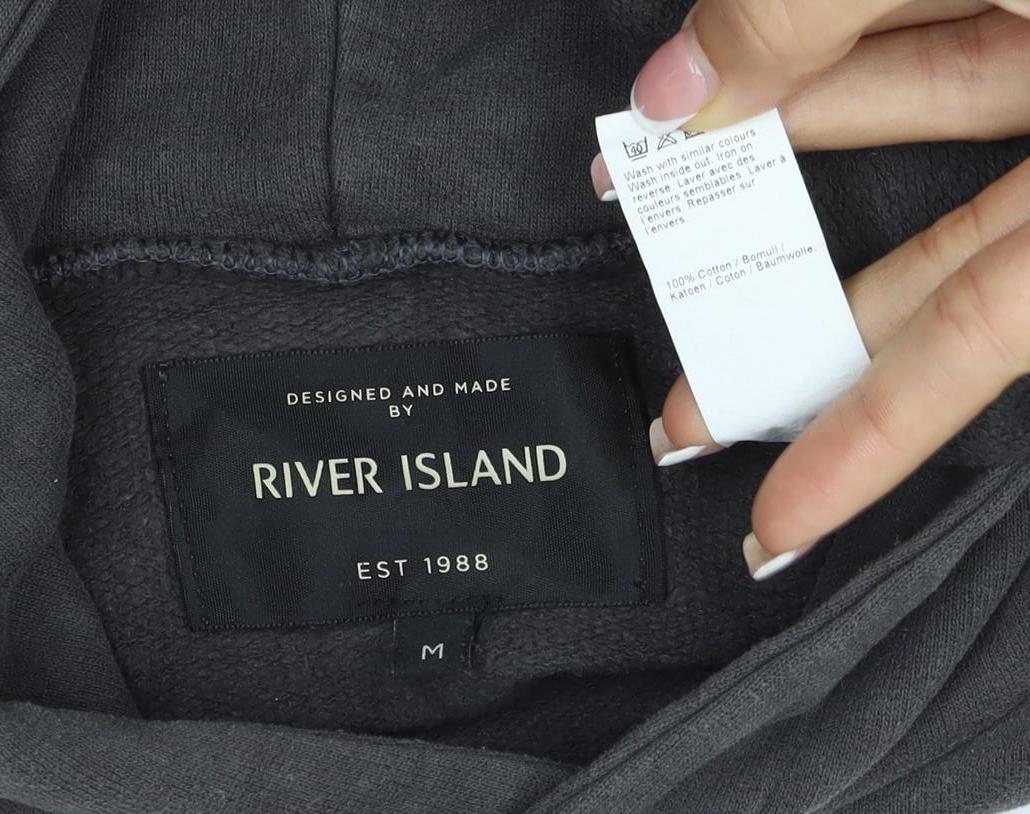 River Island Men’s Black M Distressed Pullover Hoodie Kangaroo Pocket