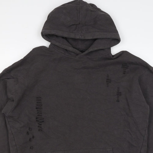 River Island Men’s Black M Distressed Pullover Hoodie Kangaroo Pocket