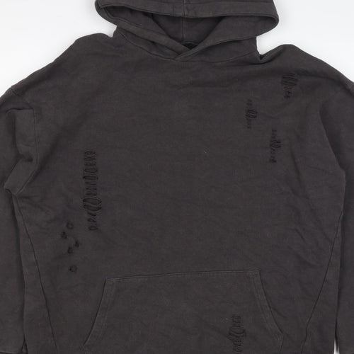 River Island Men’s Black M Distressed Pullover Hoodie Kangaroo Pocket