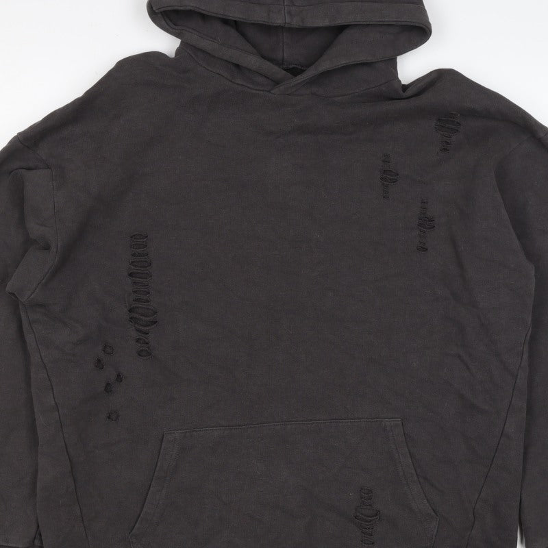 River Island Men’s Black M Distressed Pullover Hoodie Kangaroo Pocket