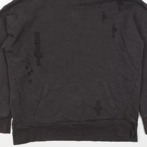 River Island Men’s Black M Distressed Pullover Hoodie Kangaroo Pocket