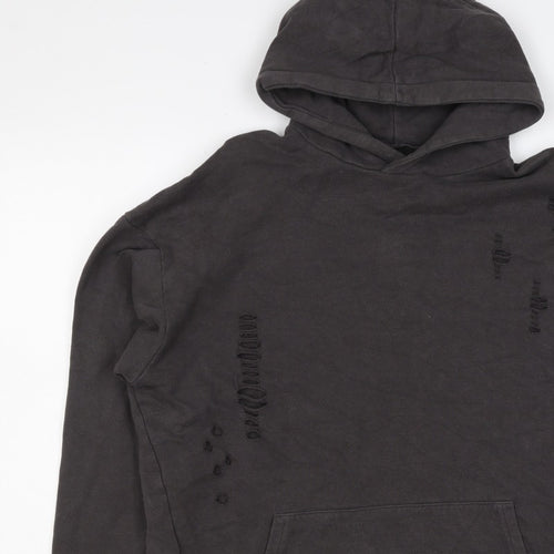 River Island Men’s Black M Distressed Pullover Hoodie Kangaroo Pocket