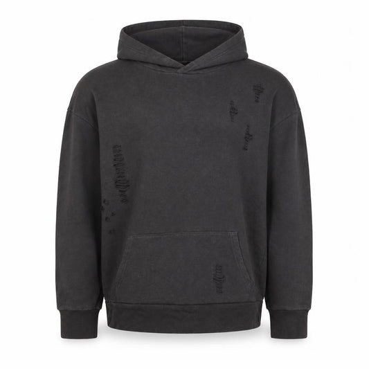 River Island Men’s Black M Distressed Pullover Hoodie Kangaroo Pocket