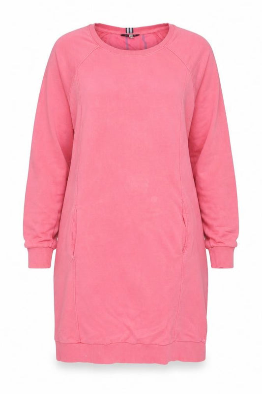 Front view of Joules Women’s Pink, size UK 8, Knee Length Jersey Jumper Dress Pockets