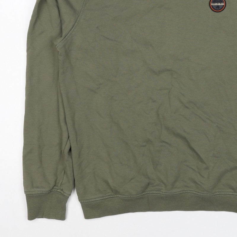Napapijri Men’s Green M Pullover Crew Neck Logo Sweatshirt