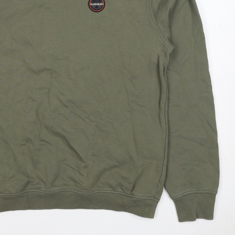 Napapijri Men’s Green M Pullover Crew Neck Logo Sweatshirt