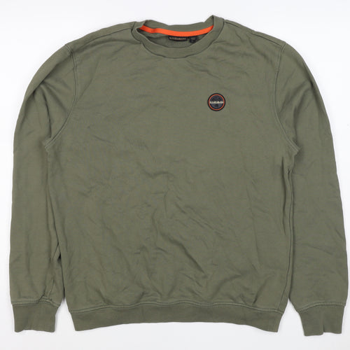 Napapijri Men’s Green M Pullover Crew Neck Logo Sweatshirt