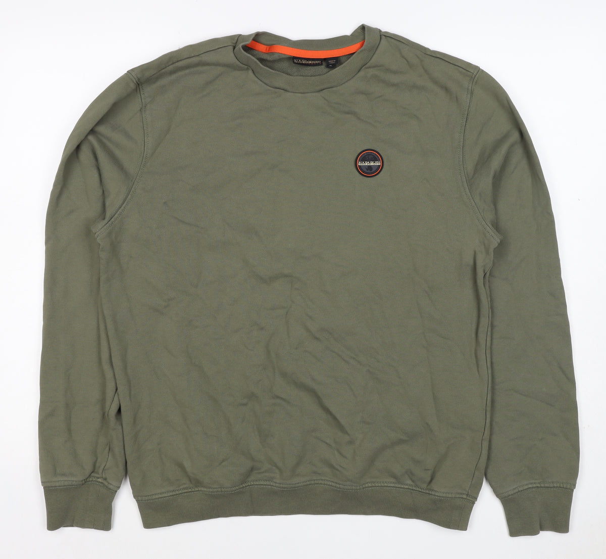 Napapijri Men’s Green M Pullover Crew Neck Logo Sweatshirt