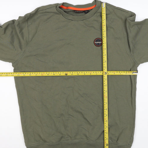 Napapijri Men’s Green M Pullover Crew Neck Logo Sweatshirt