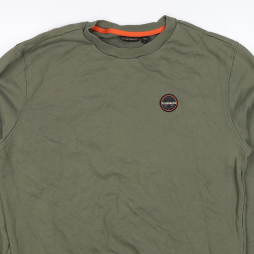 Napapijri Men’s Green M Pullover Crew Neck Logo Sweatshirt