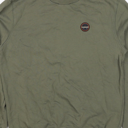 Napapijri Men’s Green M Pullover Crew Neck Logo Sweatshirt