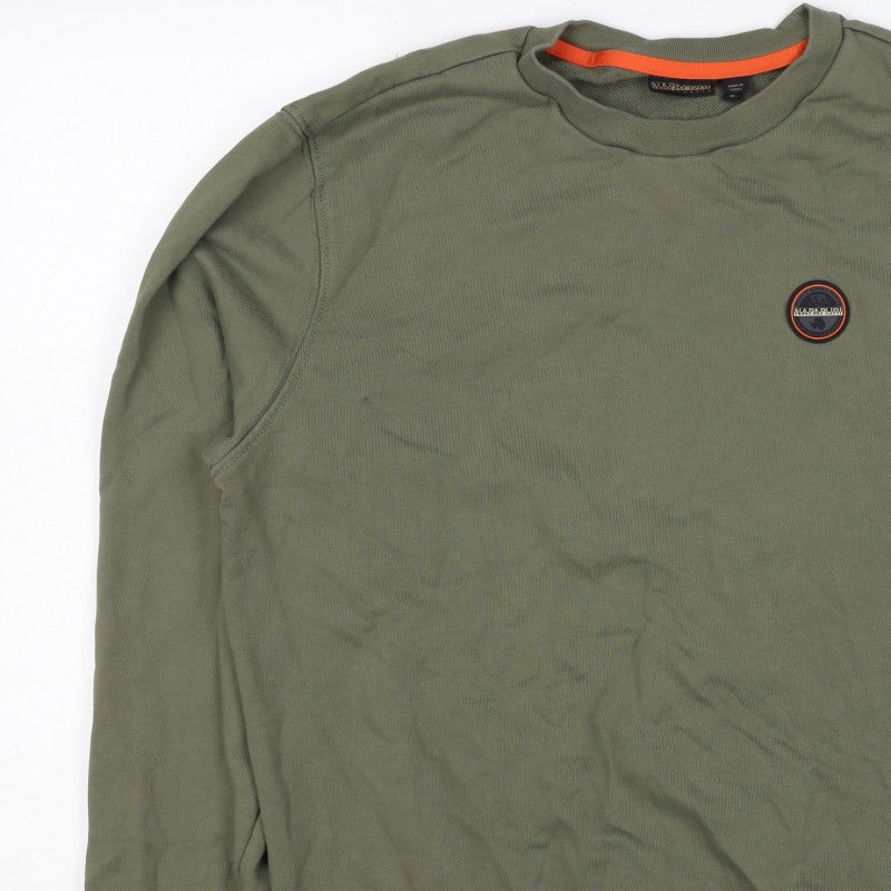 Napapijri Men’s Green M Pullover Crew Neck Logo Sweatshirt