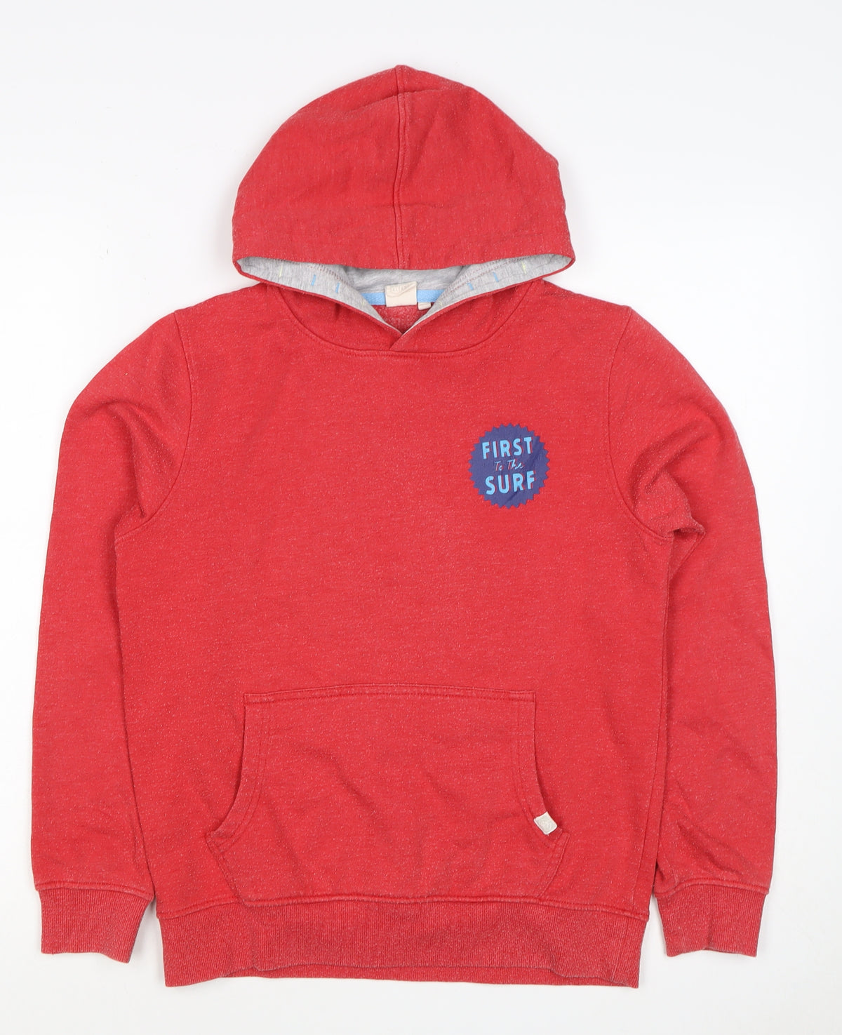 Back view of Saltrock boys’ red 11-12 years pullover hoodie surf car graphic