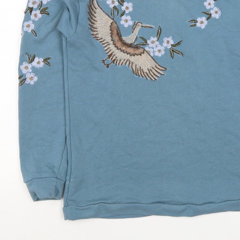 Additional view of Naf Naf Women’s Blue S Embroidered Beaded Bird Tie Back Sweatshirt