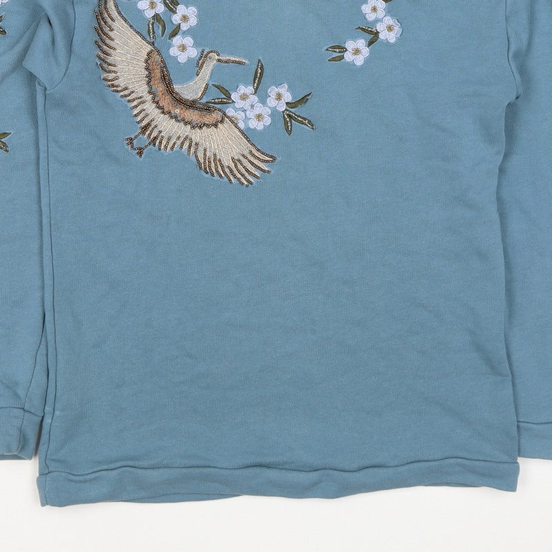 Additional view of Naf Naf Women’s Blue S Embroidered Beaded Bird Tie Back Sweatshirt