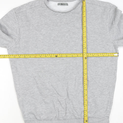 TU Men’s Grey Size S Crew Neck Pullover Fleece Sweatshirt