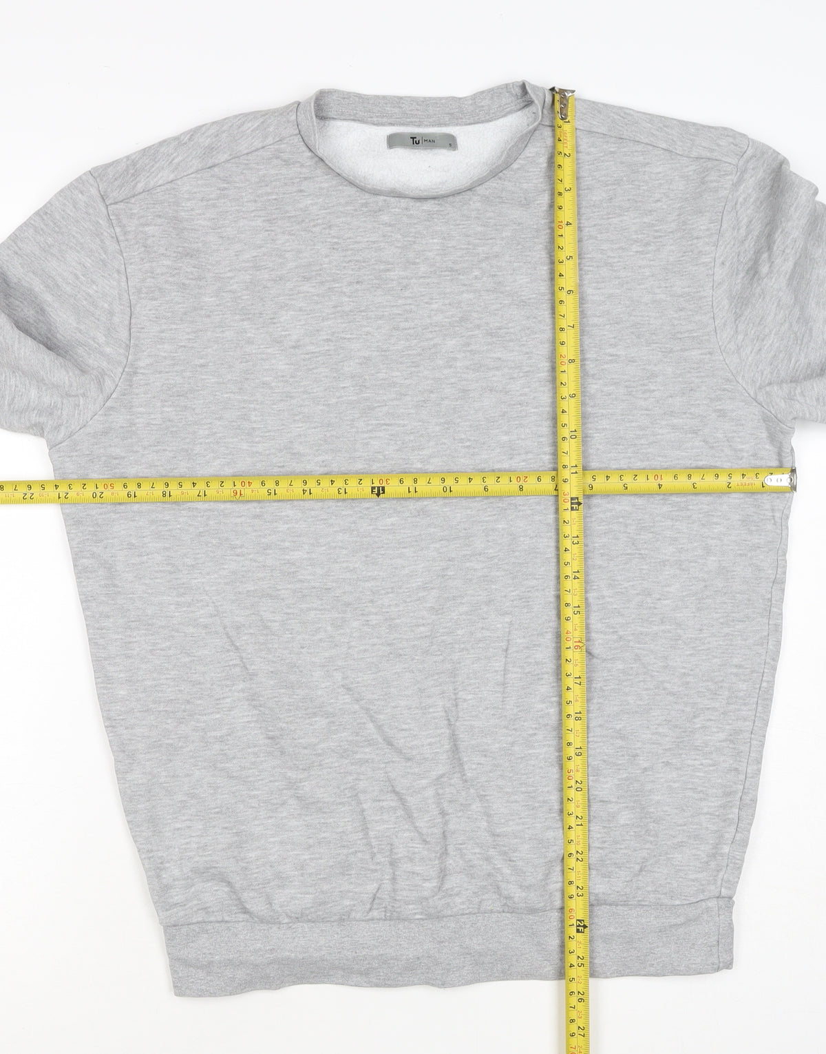 TU Men’s Grey Size S Crew Neck Pullover Fleece Sweatshirt