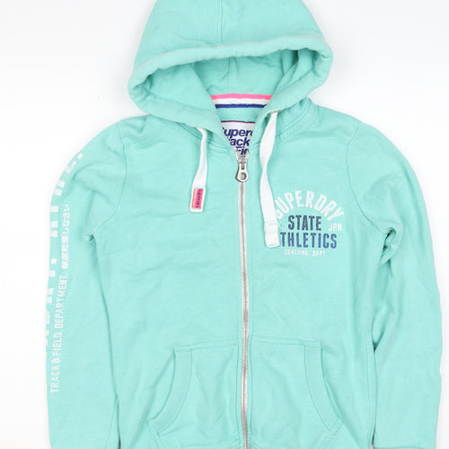Superdry Women’s Green S Full Zip Hoodie Fleece Logo Pockets