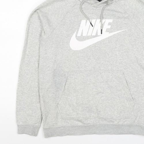 Nike Men's Grey S Pullover Hoodie Logo Pocket Cotton Blend