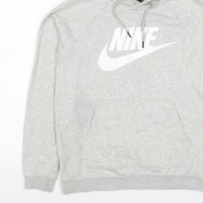 Nike Men's Grey S Pullover Hoodie Logo Pocket Cotton Blend