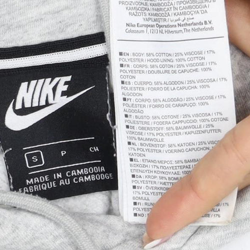 Nike Men's Grey S Pullover Hoodie Logo Pocket Cotton Blend